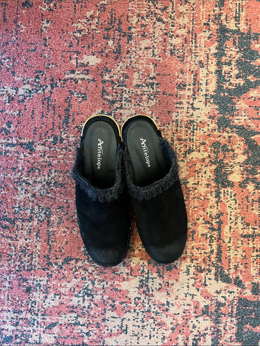 Antelope Black Suede Mule Clogs